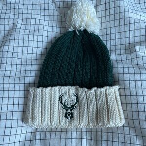 adidas Milwaukee Bucks Green and White Beanie with Pom-Pom